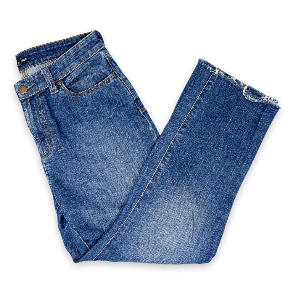 Eileen Fisher blue cropped raw edge jeans, size 6P